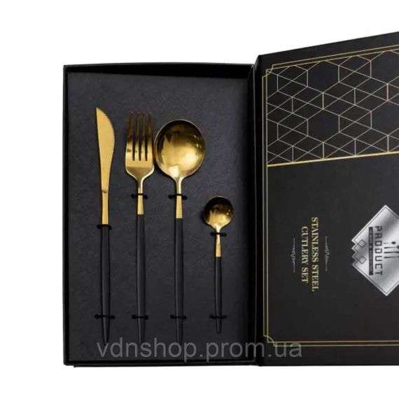 Набір столових приборів 24 предмети столовий набір на 6 персон Золотистий з чорним HP-20-46 | Зображення 2