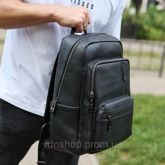 Міський чоловічий рюкзак із натуральної шкіри 40х30х18, наплічник для роботи та подорожей, чорний | Зображення 4