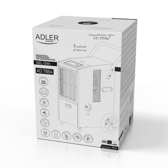 Осушувач повітря Adler AD 7864 компресорний 50 л/добу, промисловий, з насосом, 70–100 м³ | Зображення 9