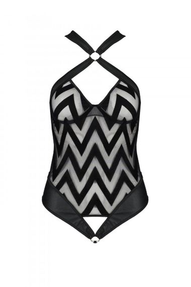 Сітчастий боді з халтером та ритмічним малюнком Passion Hima Body XXL/XXXL, black sexstyle | Зображення 5