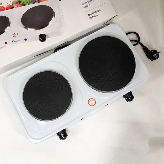 Плитка электрическая Suntera DP-1935W, 2500W, 2 конфорки разного диаметра, 2 конфорки. Цвет: белый | Зображення 1