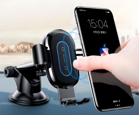 Автомобільний тримач для телефону Baseus Wireless Charger Gravity Car Mount (osculum type) (WXYL-A01) Black | Зображення 2