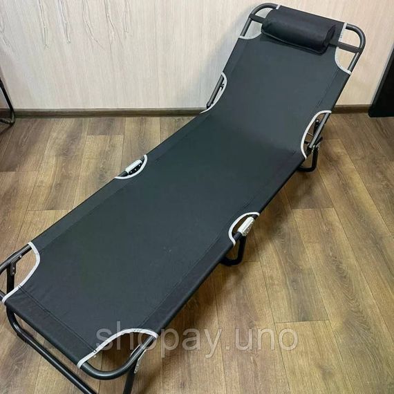 Складаний пляжний шезлонг 56×176 см чорний • Садовий розкладний лежак для дачі, пляжу, тераси та відпочинку на природі | Зображення 3