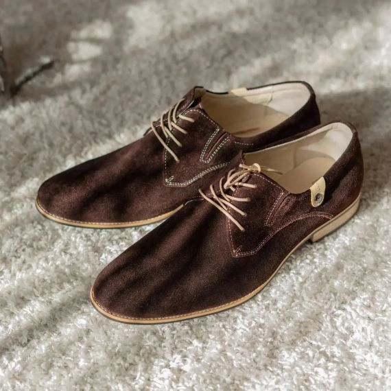 Чоловічі туфлі замшеві, коричневі дербі 45 розмір | Зображення 4