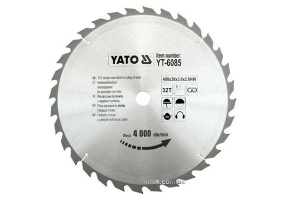 Диск пиляльний победітовий по дереву 400х30мм 32 зуби YATO YT-6085