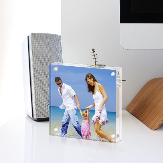 Фоторамка Акрилова AMEITECH, 10 x 10 см, прозора двостороння блокова акрилова фоторамка, безрамна магн | Зображення 4