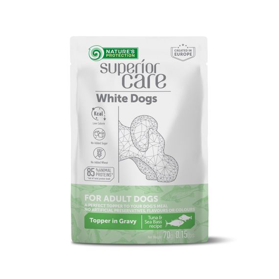 Вологий корм для собак з білою шерстю Nature's Protection Superior Care White Dogs Adult All Breeds With Tuna And Sea Bass, 70 гр
