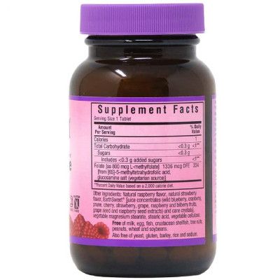 Витамин Bluebonnet Nutrition Метилфолат (B9) 800мкг, Вкус Малины, Earth Sweet Chewables, (BLB0454) - Топ | Зображення 1