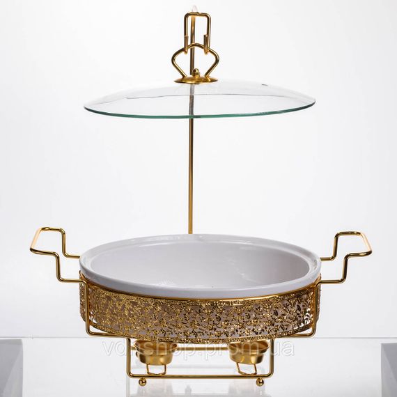 Мармітниця настільна порцелянова 2.5 літра марміт круглий на підставці Білий із золотом YL-76