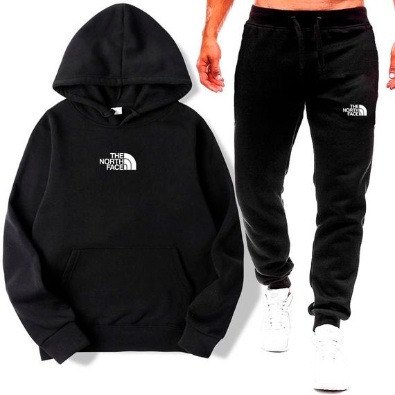 Мужской спортивный костюм двойка штаны + худи TNF, теплый на флисе AD0003 цвет черный, размер M