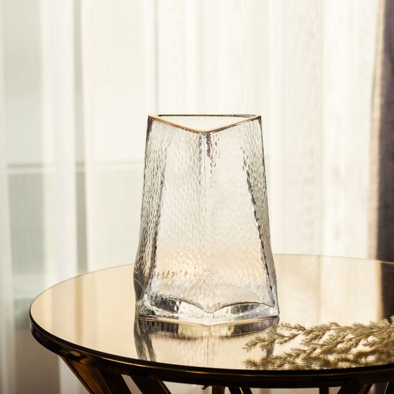 Стеклянная ваза для цветов, декоративный треугольник с золотой каймой, 16 см HP-1709 | Зображення 3