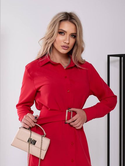 Женское платье-рубашка миди с поясом SA388 размер 42/44 цвет красный | Зображення 3