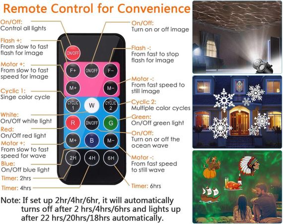 Светодиодный проектор для Рождества Нового года Хэллоуина 12 слайдов 10 цветов праздничное освещение с пультом | Зображення 6