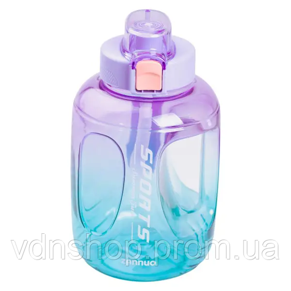 Бутылка для воды спортивная 1.6 л пластиковая с трубочкой с ремешком 22 см Фиолетовая HP-14-35V