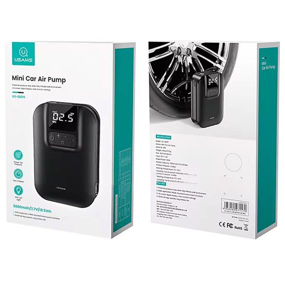 Портативный насос Usams US-ZB215 Mini Car Air Pump Black | Зображення 5
