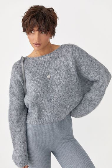 Укороченная мохерова кофта оверсайз - сірий цвет, ONE SIZE (є розміри) | Зображення 4