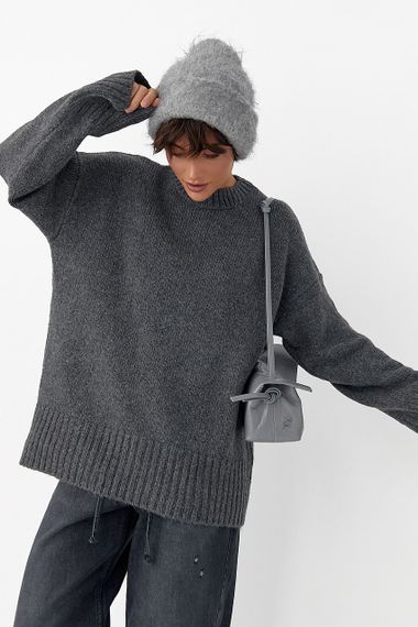 Однотонна в'язана кофта з широкими рукавами - темно-сірий цвет, ONE SIZE (є розміри) | Зображення 4