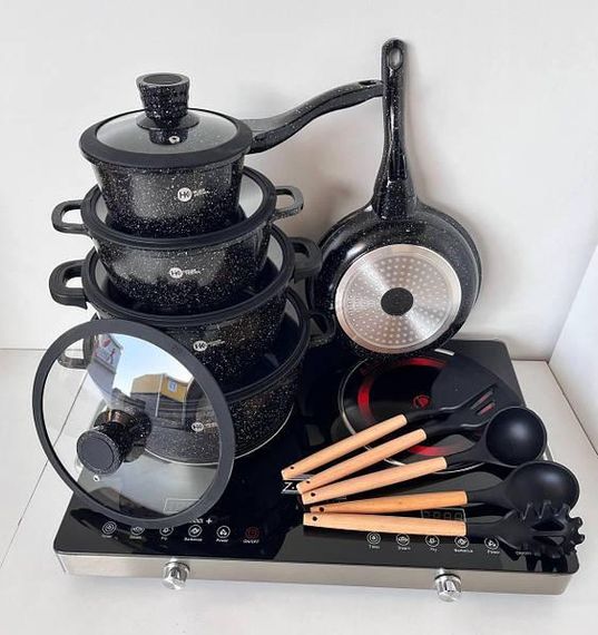 Набор посуды гранитный + набор утвари 17 предметов HIGHER+KITCHEN HK-316 Черный