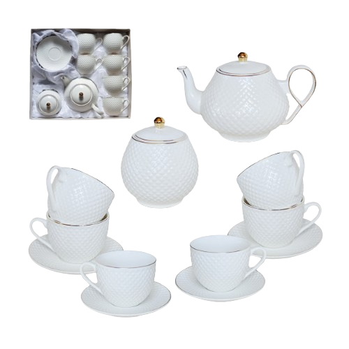 Сервіз чайний Белла 14 предметів (ч.260мл/блюдце d13,5см*6шт + чайник 1000мл + цукорниця 460мл) S&T