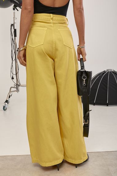 Широкі однотонні джинси Palazzo - жовтий цвет, S (є розміри) | Зображення 1