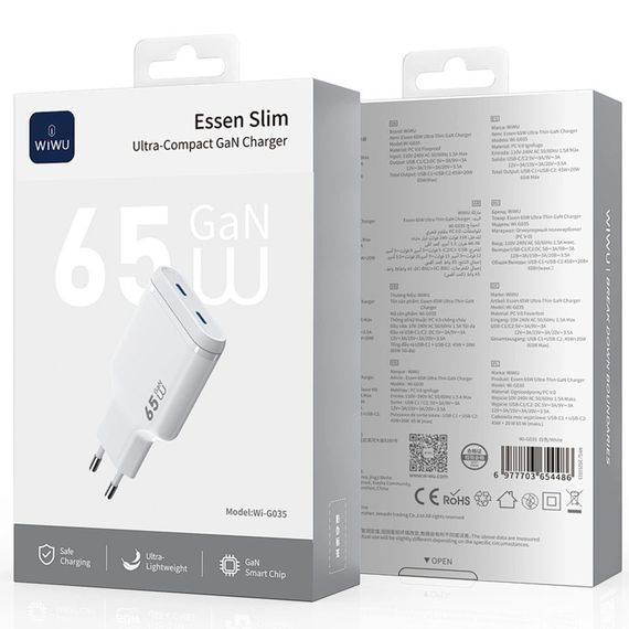 СЗУ WIWU G035 Essen PD65W GaN (2USB-C) White | Зображення 1