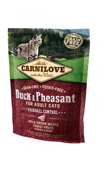 Корм Carnilove Cat Duck & Pheasant Hairball Control сухий з качкою та фазаном для виведення вовни у котів 0.4 кг