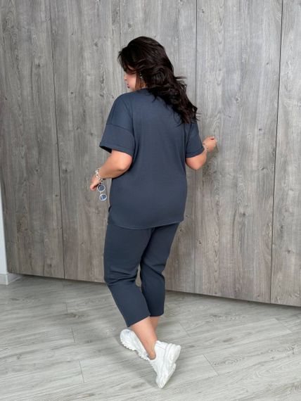 Женский летний костюм футболка и укороченные штаны большие размеры и батал KF090 цвет серый, размер 48/50 | Зображення 5