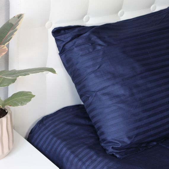 Комплект постільної білизни Stripe Sense Dark Blue сатин-страйп SoundSleep темно-синій сімейний | Зображення 4