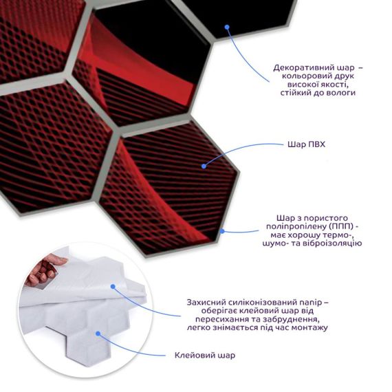 Декоративна ПВХ плитка на самоклейці соти 280х300х5мм, ціна за 1 шт. (СПП-503) SW-00000667 | Зображення 1