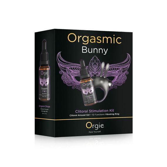 Набір Orgie Orgasmic Bunny: збуджувальні краплі та ерекційне віброкільце