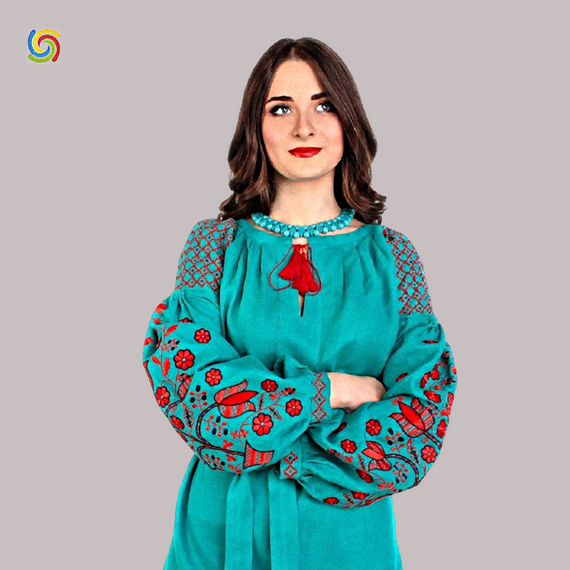 Рубашка Украинская вышиванка  31979 цвет бирюзовый размер L/XL