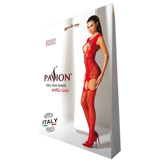 Ажурный бодистокинг с чулками Passion BS082 red | Зображення 4