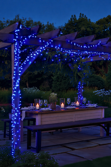 Новорічна гірлянда вулична 30 м 300 LED з сонячною батареєю чорний провід Синій SB300L30MBBL | Зображення 1