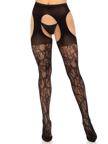 Чулки Leg Avenue Eyelet lace suspender hose Black One Size sexstyle | Зображення 3