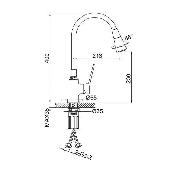 Змішувач для кухні Frap з гнучким виливом F4462-9 | Зображення 6