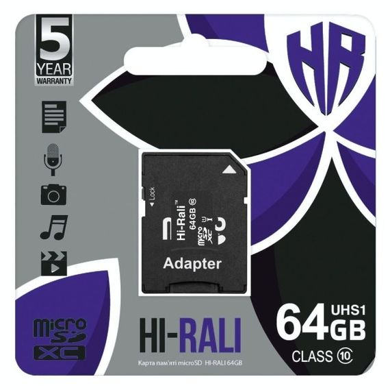 Мапа пам'яті Hi-Rali MicroSDXC 64 gb UHS-1 10 Class & Adapter