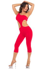 Комбинезон с открытыми плечом Pink Lipstick One Shoulder Cropped Catsuit, красный, S/M sexstyle
