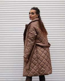 Пальто Стеганное женское за колено без капюшона  цвет карамель 110, XL