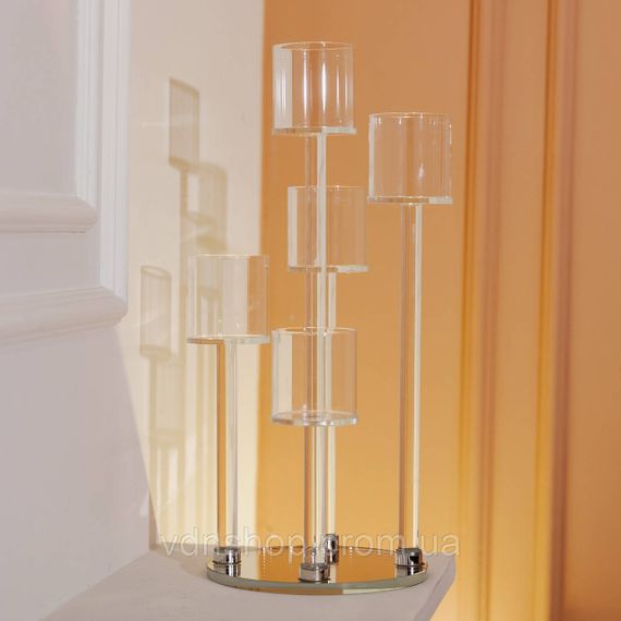 Подсвечник стеклянный на 5 свечей 16×38 см подсвечник декоративный прозрачный на ножке HP-4-14 | Зображення 5