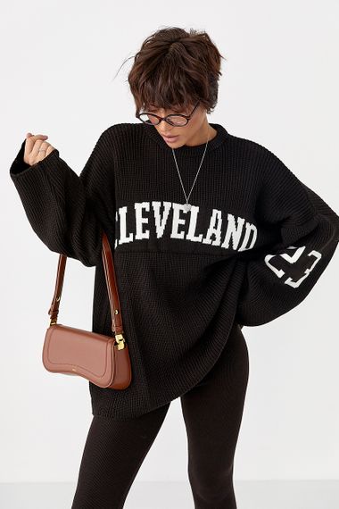 Оверсайз джемпер із крупної в'язки - темно-коричневий цвет, ONE SIZE (є розміри)