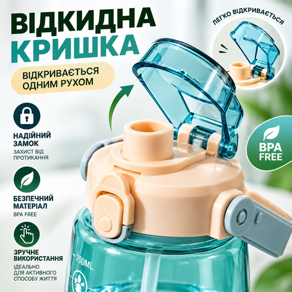 Спортивна пляшка для води START TRAINING 1500 мл з трубочкою, ручкою та ремінцем, матовий градієнт жовто-блакитний | Зображення 2