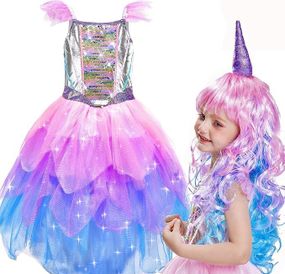 Костюм Єдинорога, карнавальна сукня для дівчаток з кольоровою перукою і фатином для свят, вечірок, вистав, гелловіна