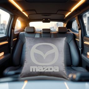 Авто Подушка c вышивкой логотипа марки мазда Mazda серый автомобилисту