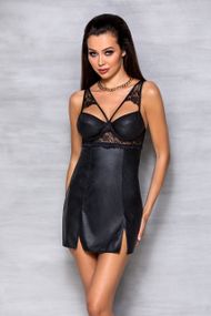 Пеньюар з екошкіри LOONA CHEMISE black S/M - Passion sexstyle