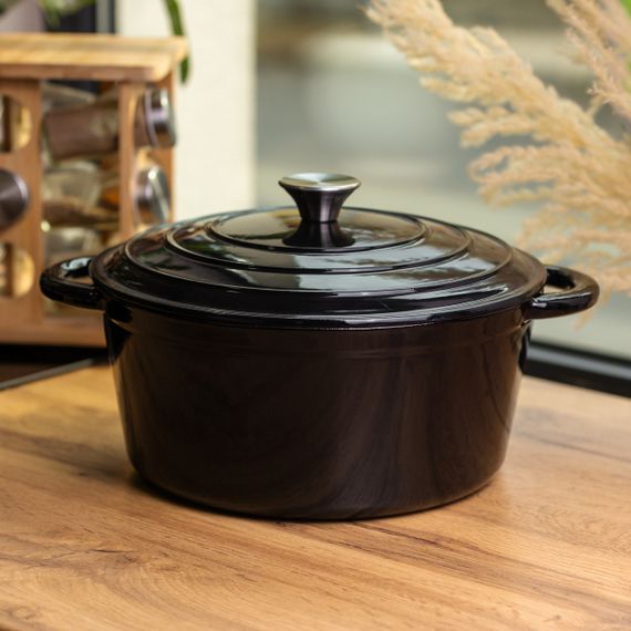 Каструля чавунна емальована 6,5 л, чорний Yiwu HP-FLG-3 BLACK | Зображення 1