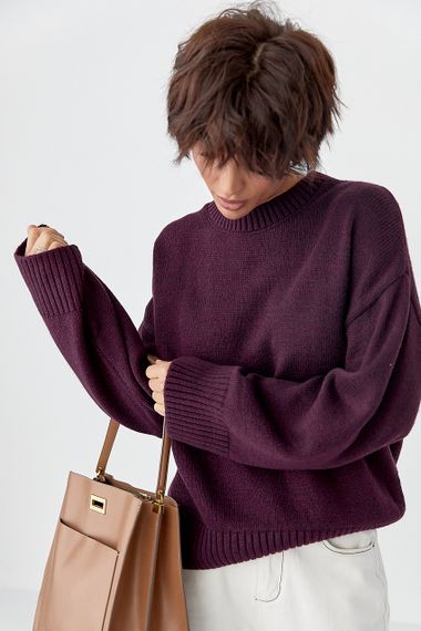 В'язана однотонна кофта вільного фасону - бордо цвет, S (є розміри) | Зображення 3