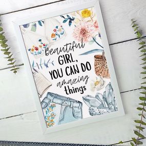 Постер в рамке Beautiful girl, you can do amazing things 21x30 см, A4 (WMT4_21M005_WH)