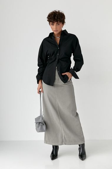 Класична однотонна сорочка з драпіруванням - чорний цвет, ONE SIZE (є розміри) | Зображення 2