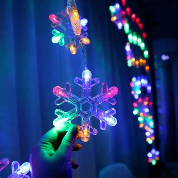 Гірлянда штора від мережі, 3 м, Сніжинки, 200LED, Мультикольорова / Новорічна світлодіодна гірлянда-арка на вікно | Зображення 1