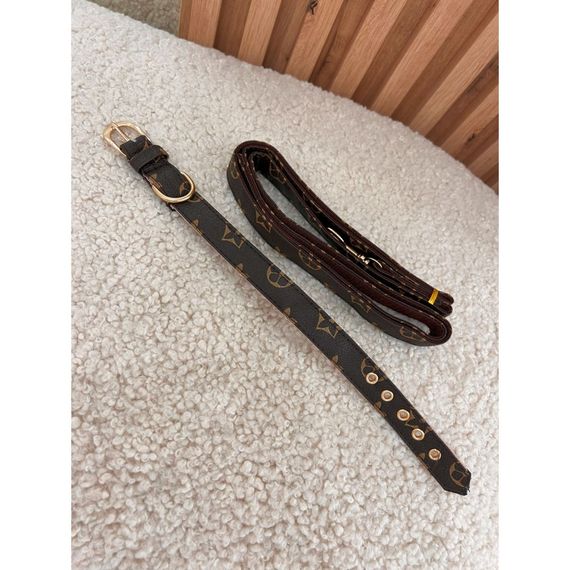 Брендовый ошейник и поводок для собак LOUIS VUITTON Эко кожа, расцветка с цветами, коричневый | Зображення 1